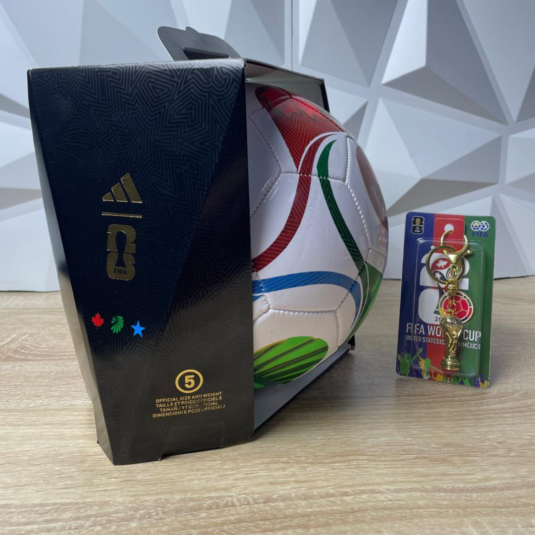Balon Mundial 2026 en caja Original ┃Gratis llavero metálico resistente tipo copa mundial + escudo de Colombia