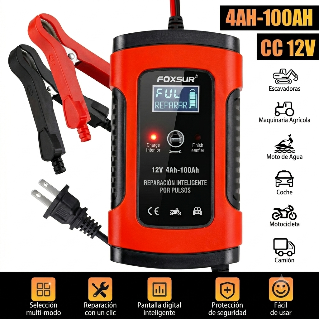 Cargador Inteligente iniciador Batería Automóviles Motocicleta 12v 6a