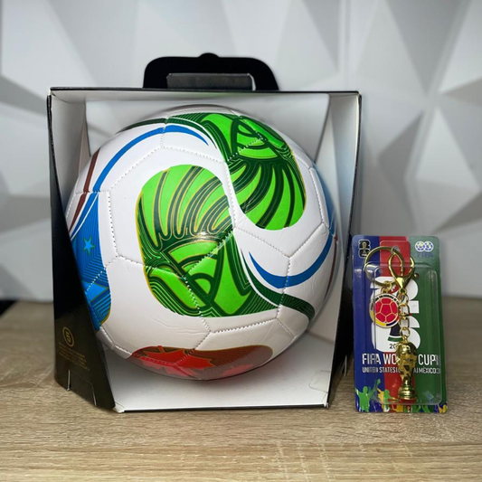 Balon Mundial 2026 en caja Original ┃Gratis llavero metálico resistente tipo copa mundial + escudo de Colombia
